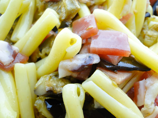 Pasta fredda melanzane e speck